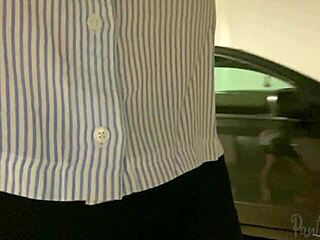 Blonde Girl with Hairy Pussy Risks Anal Fuck in Public with Butt Plug