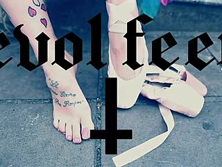 ballerina in heels walking outdoors