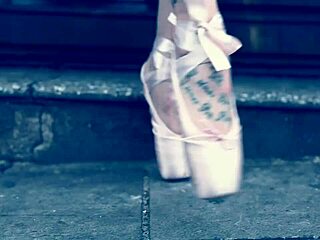 ballerina in heels walking outdoors