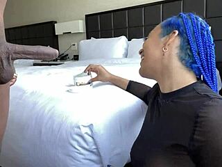 Blue hair throatgoat gives sloppy blowjob