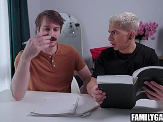 Step dad teaches step son french kissing!