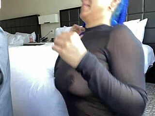 Blue hair throatgoat gives sloppy blowjob