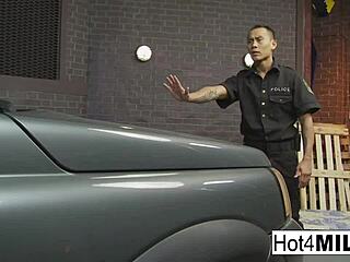 busty blonde in lingerie bribes the parking police with blowjob?