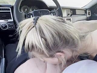 Blonde Slut Craves Deepthroat Blowjob On Car Trip