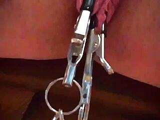 Big Pink Pussy Lips Stretched by Weights