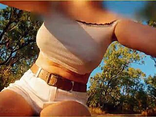 Amazing MILF dares to flash her nude tits during public outdoor bike ride.