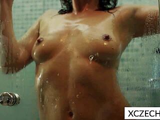 sexy czech babe dancing in shower with big tits