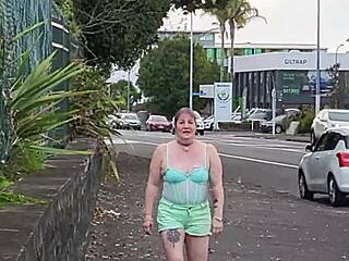 trashy kiwi slut shows off at the mall and on a busy public street