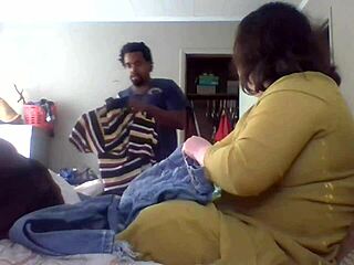 Wife teaching me how to fold clothes with big natural tits