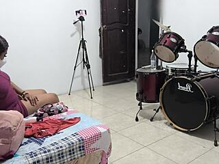 Sexy housewife packs her backpack to go on vacation to venezuela