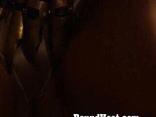 Tied slave punished by lesbian madame in bathtub femdom