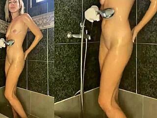 Hot hellcat takes off her clothes and washes her wet hot milf body