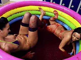 Romana Ryder and Tammie Lee Fight with Jelly and Lick Pussy