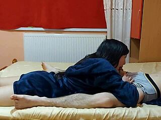 Young couple makes love bedroom