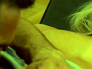 fucking this blonde beauty in bed with heels