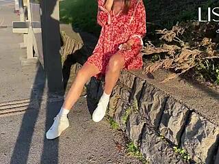 hot woman shows off and touches herself on public bus