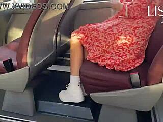 hot woman shows off and touches herself on public bus