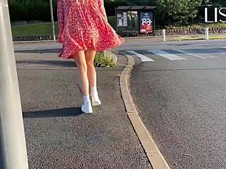 hot woman shows off and touches herself on public bus