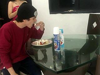 I get very horny eating a good cock with strawberry and cream in amateur fetish video