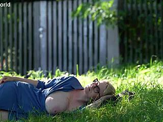 enjoying hiking trip with downblouse exposure