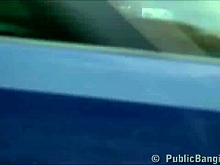 Busty girl gets gangbanged in public threesome by busy highway