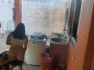 wife left and the maid couldn't resist my erect cock, fetish blowbang sex! 🔥