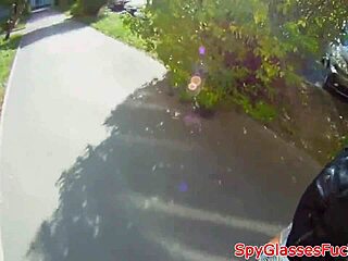 Real teen hints at outdoor spycam fun.