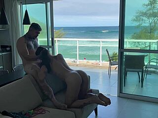 Explode with passion as plump ebony latina rides swollen pussy on big cock after beach!