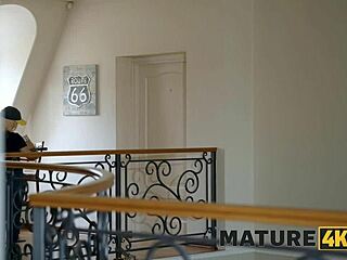 mature blonde cougar with shaved pussy and natural tits experiences intense orgasms