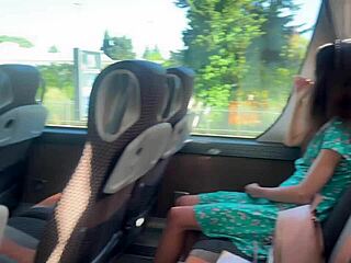 Pervert flashes dick on bus, girl grabs it.