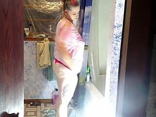 Pierced nipples milf enjoys shower time with dildo maledom play leading to squirting orgasm in bathroom