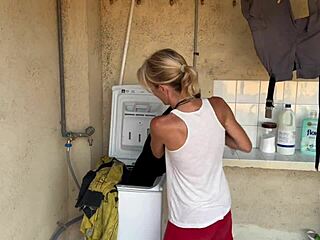 Accidental Sex in Washing Machine with Neighbor Blonde Milf Bent Over for Quick Orgasms and Creampie
