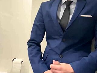 Hot Guy Jerking Off Busts Thick Load in Toilet