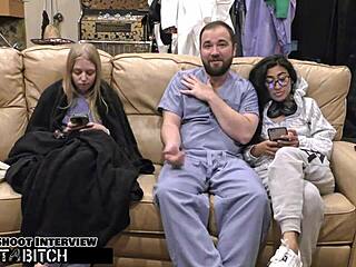 Jasmine Rose's thigh blasted with cum in femdom nurse scene at hospital with choking and spanking.