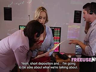 Milf Sluts Engage in Office Sex and Spitting on Wall Street