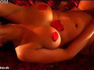 Danish beauty Denise Klarskov passionately plays with her wet Scandinavian intimacy amid red roses to orgasm