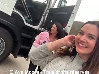 Ava Moore - French Amateur Milf Slut Gives Blowjob To Truck Driver In Cabin Glory Hole Reality