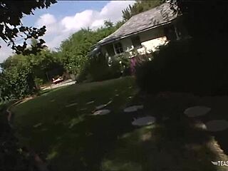 To become a pornstar, this blonde with small tits must get railed doggystyle in her backyard!