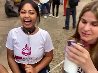 We took these young 18+ girls out on leashes for a wild walk through sao paulo center. it was all about that bold exhibitionism with hot brazilian babes in collars strutting the streets.