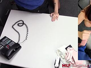 Brunette shoplifting milf McKenzie Lee gets caught masturbating. Burglar drills her doggystyle with deepthroat blowjob and cowgirl riding.