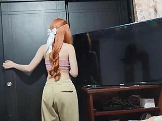 Hey, watch this hot redhead laura strip naked for a stranger in her room!