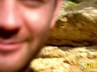 Horny sluts take hardcore doggystyle and anal fucking in sandy threesome