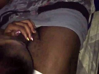 hood chick gives amateur blowjob with sucking and licking on big tits ending in facial