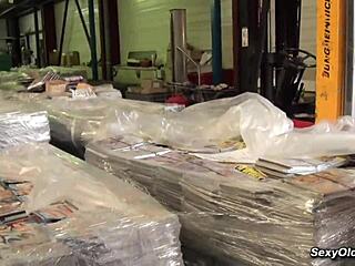 tall french milf melany paris in nylon leggings rides cowgirl in warehouse