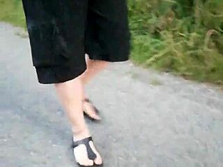 Out in the morning with nylon feet in Birkenstocks