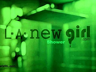 New cute brunette takes a refreshing shower after photoshoot