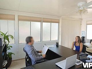 This petite stunner sorts out her cash problems by chatting and connecting in an office session