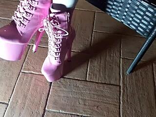 What if a sexy Latina milf sits on a chair wearing pantyhose and high-heeled boots for amateur tease?