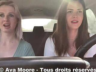 defi inconnu - first time for this lucky guy getting sucked by 2 girls we empty his balls on the roadside