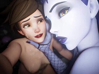 Widowmaker and Tracer engage in futanari big cock monster action